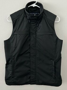 Ralph Lauren Golf Vest Womens M Black Leather Accent Full Zip Mesh Lined Pockets